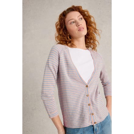 White Stuff Naria Stripe Linen Blend Cardi Natural Multi Größe: 8 | Cardigans Outlet | Damen | Weiß