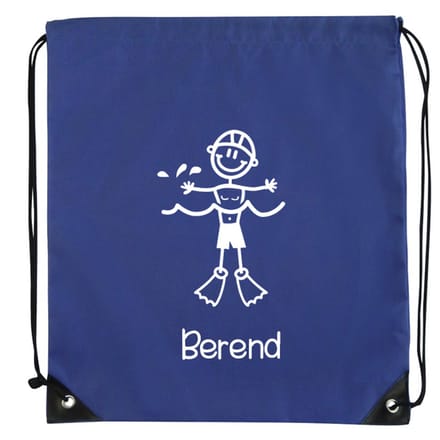 Zwemtas - rugtas - blauw - met naam - 36cm x 41 cm