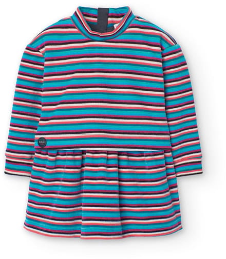 Boboli Velour Striped Lang Mouw Jurk Veelkleurig 18 Months Meisje