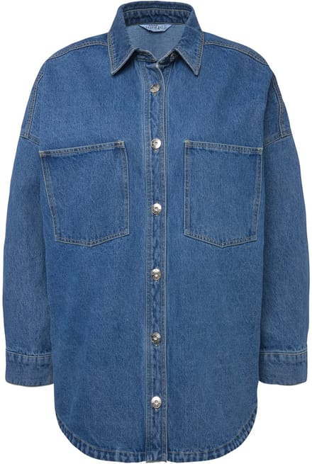 Studio Untold - Dames - Oversized denim overhemd overhemdkraag lange mouwen - Blauw denim - Maat M