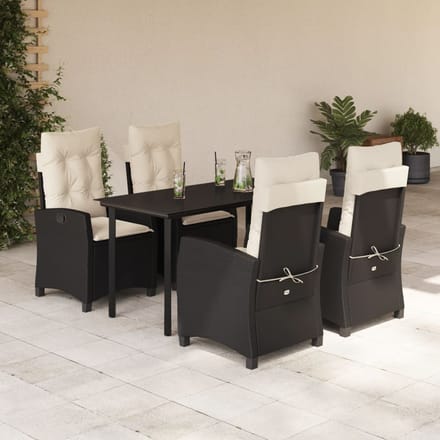 vidaXL - 5-delige - Tuinset - met - kussens - poly - rattan - zwart