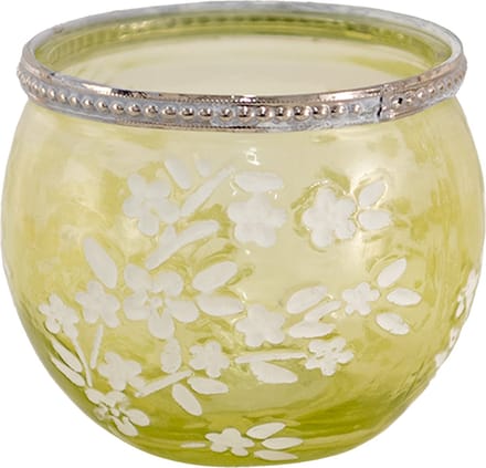 Clayre & Eef Theelichthouder Ø 10x9 cm Groen Wit Glas Bloemen