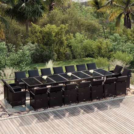 vidaXL - 19-delige - Tuinset - met - kussens - poly - rattan - zwart