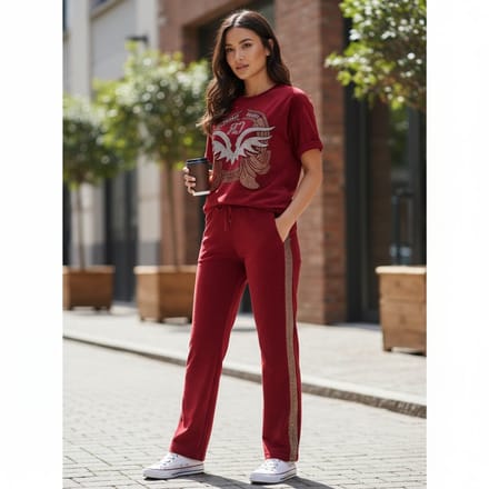 Casual Lounge Set voor Dames/ Comfortabel Huispak, outfit - Dark Red, S