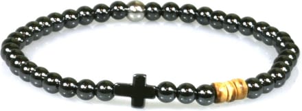 IbizaMen - hematiet 6mm - hematiet kruisje met RVS -21cm