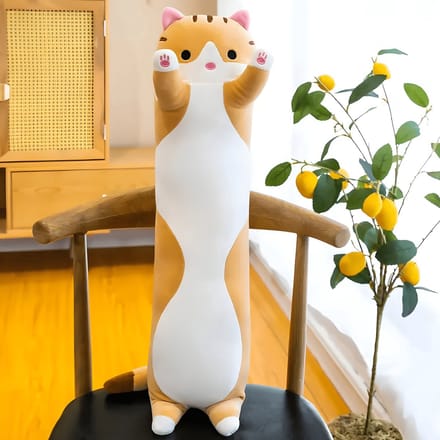 Klikkopers® - Kawaii Kussen - Lange Kat Knuffel - 50cm - Kawaii Knuffel - Bruin