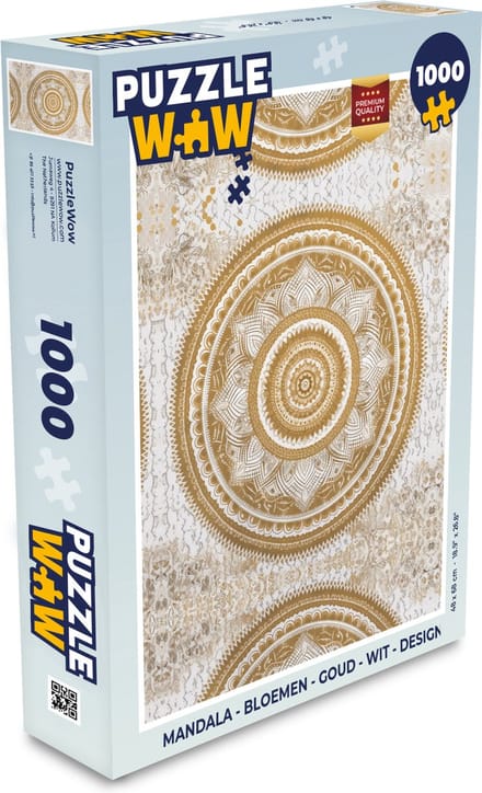 Puzzel Mandala - Bloemen - Goud - Wit - Design - Legpuzzel - Puzzel 1000 stukjes volwassenen