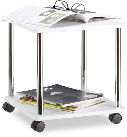Bijzettafel - op wielen - wit