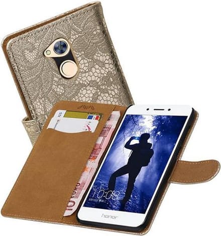 Lace Bookstyle Wallet Case Hoesjes Geschikt voor Huawei Honor 6 A Goud