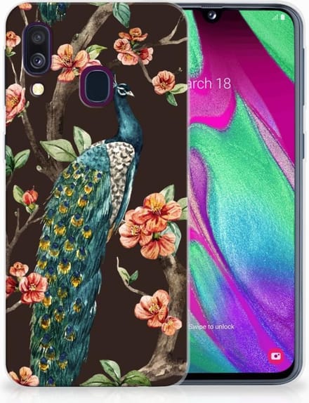 Samsung Galaxy A40 TPU Hoesje Pauw met Bloemen