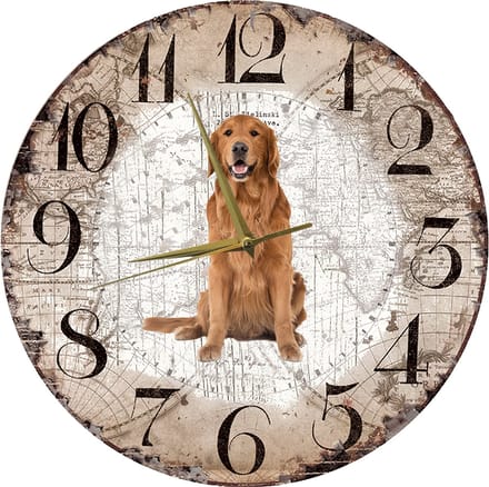 Houten Klok - 30cm - Hond - Golden Retriever