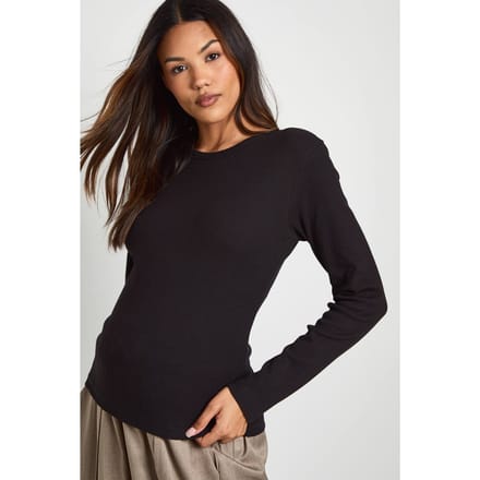 boohoo Dames Zwangerschaps Basic Rib Lange Mouw Longline Aansluitend Top | Zwart | Maat: 36
