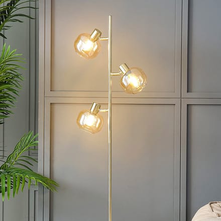 LumenXL - LumenXL - Jesse - Staande lamp - Goud - Amber glas - 3-lichts - E14