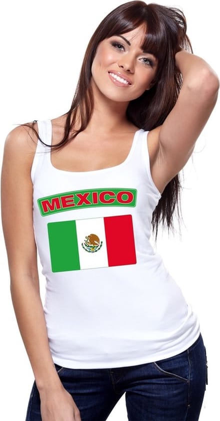 Mexico singlet shirt/ tanktop met Mexicaanse vlag wit dames M