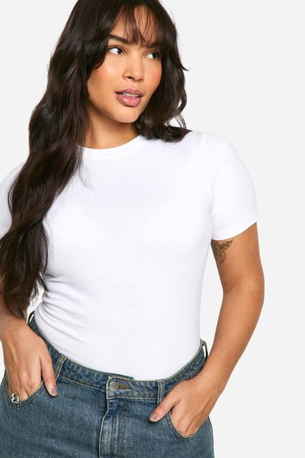 Dames Boohoo Basics Plus Cotton Crew Neck Fitted T-Shirt | Wit | Maat: 54