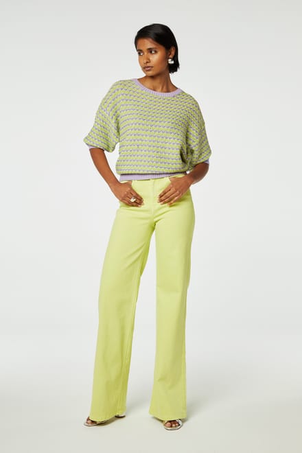Fabienne Chapot Thea Wide Lime Light Maat: W29L32 | Flared Jeans Outlet | Dames | Groen