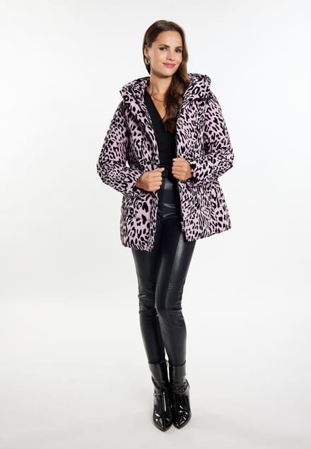 Faina Gewatteerd jasje met luipaardprint Dames Mauve Leeuw