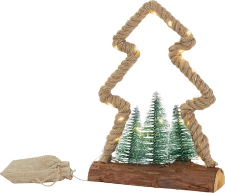 ECD Germany LED jute boom met LED verlichting, 23x6,5x30 cm, decoratieve kerstboom met 30 warm witte LED's, 3 dennenbomen, jute zak, werkt op batterijen & timer 6 uur figuur indoor kerstdecoratie