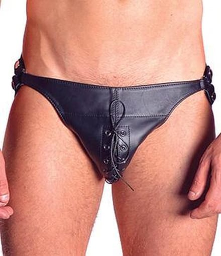 Mister b leather posing pouch one belt laced
