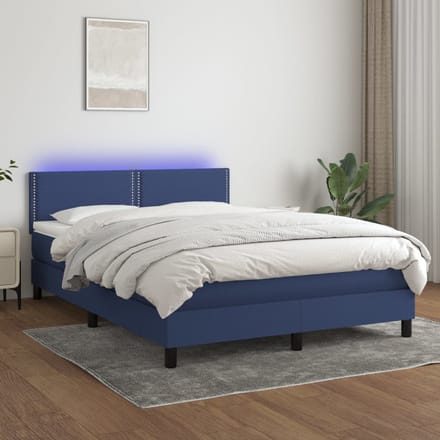 vidaXL - Boxspring - met - matras - en - LED - stof - blauw - 140x200 - cm