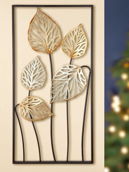 wandrelief planten bladeren - goud zilver bruin -40x80 cm - metaal