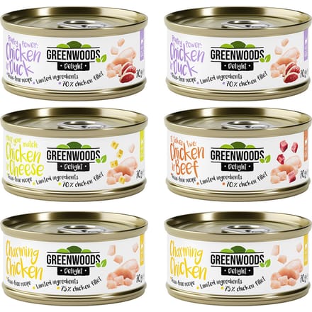 6x70g Kip (4 Smaken) Greenwoods Delight Kattenvoer