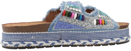 La Strada Platform Slipper Blauw Textiel - Damesschoenen - Maat - 37