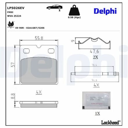 Remblokkenset, schijfrem parkeerrem DELPHI LP5026EV