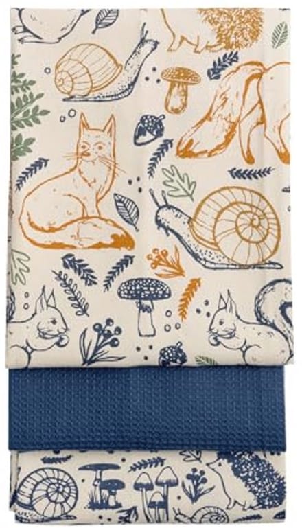 Set van 3 theedoeken met bosillustraties
