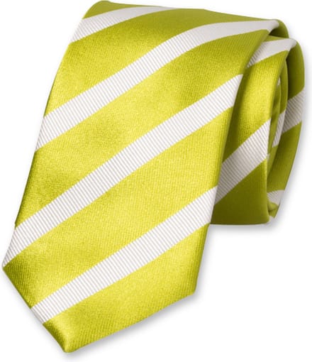 E.L. Cravatte Stropdas - Limegroen-Wit Gestreept - Zijde