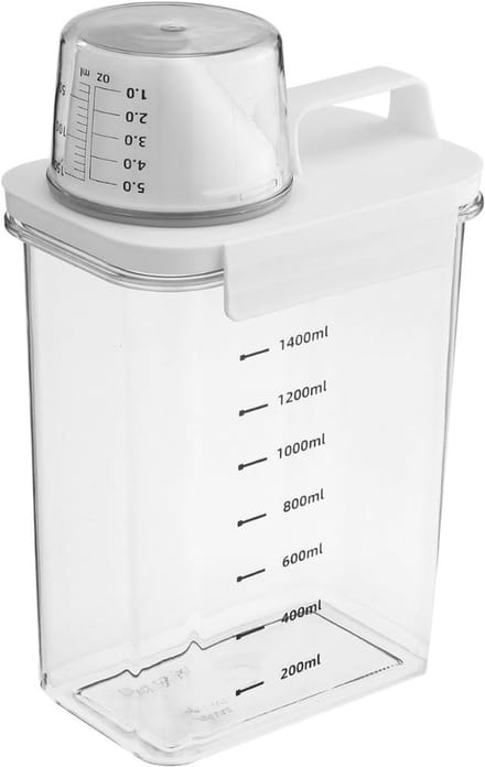 Famanu – Luchtdichte wasmiddeldispenser met maatbeker, 1800 ml multifunctionele opslagbox