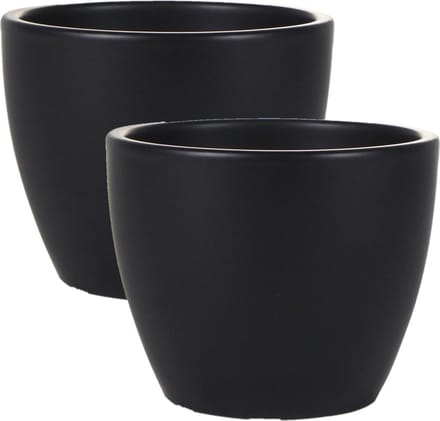 Ter Steege Bloempot - 2x - zwart - glans - Scandinavisch - 13 x 11 cm - plantenpot
