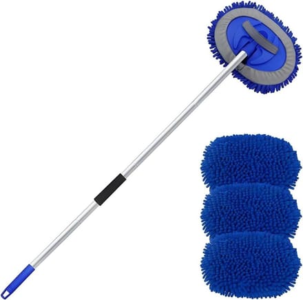 Autowasborstel met telescoopgreep - microvezelborstel - blauw .