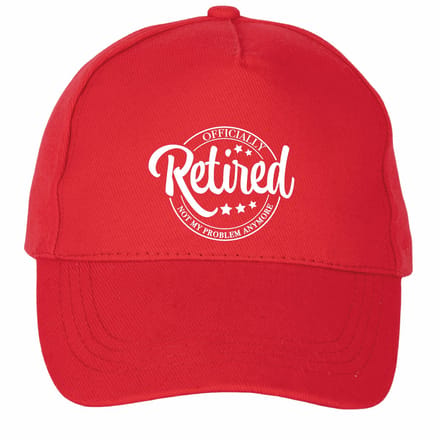 Mijncadeautje - 5 panel - Cap - Verstelbaar - Pet van 100% dik geborsteld katoen- unisex - opdruk wit - Officially Retired - rood