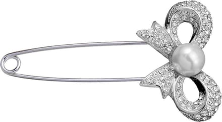 Fako Bijoux® - Sierspeld / Sjaalspeld - Strik Met Parel - 84mm - Zilverkleurig