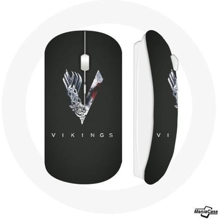 Souris Sans Fil Vikings Série Saison 6 logo V Epée Gris Fond Noir