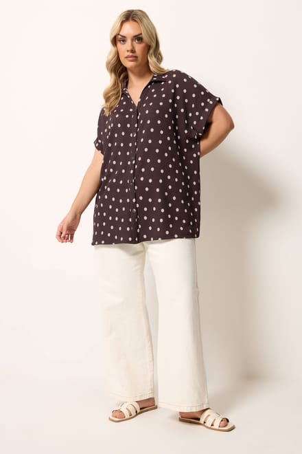 Yours Chocoladebruine Blouse Met Stippen Size 42