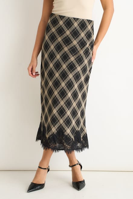 Mono Check Contrast Kant Schuine Rok