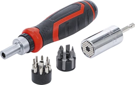 BGS Precisie-bit-/ multi-dopsleutelset met ratel-draaigreep voor bits, omschakelbaar 17 delig