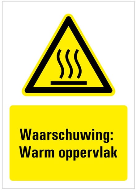 Sticker met tekst waarschuwing warm oppervlak, W017 148 x 210 mm