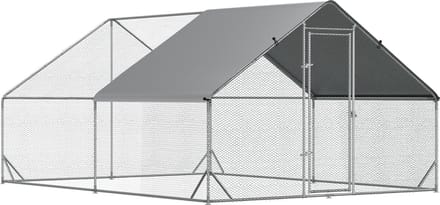 PawHut - Kippenhok - met Stalen Frame - Afsluitbare deur - Zilver