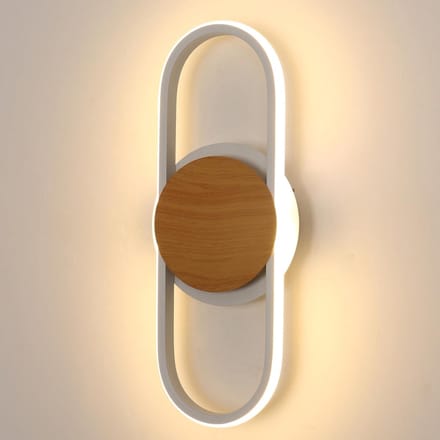 Haobosic Minimalistisch Ring - Wandlamp - Wit+Houtlook - 41x17x6 cm - 21W Uitwendig licht