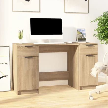 vidaXL - Bureau - met - bijzetkast - bewerkt - hout - sonoma - eikenkleurig