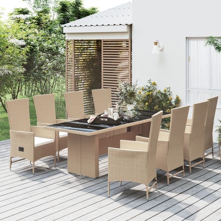 vidaXL - 9-delige - Tuinset - met - kussens - poly - rattan - beige