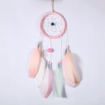 DW4Trading Dromenvanger met Kralen en Veren - Dreamcatcher - 45x12 cm - Roze