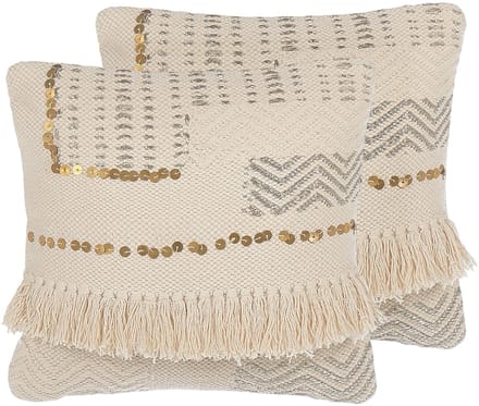 VAYALI - Sierkussen set van 2 - Lichtbeige - 45 x 45 cm - Katoen