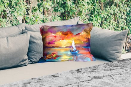 Buitenkussens - Tuin - Schilderij - Olieverf - Boot - Kleuren - 50x30 cm