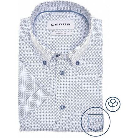 Ledûb Overhemd Fantasy Check Dot Pattern Short Sleeve Button-Down Midden Blauw / male