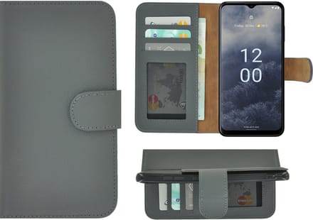 MoDo hoesje Geschikt voor Nokia G60 - Echt Leer Book Case - Grijs