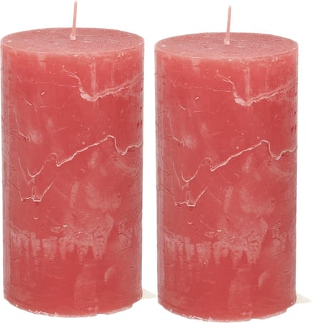 Atmosphera Stompkaars/cilinderkaars - 2x - rood - 7 x 13 cm - rustiek model